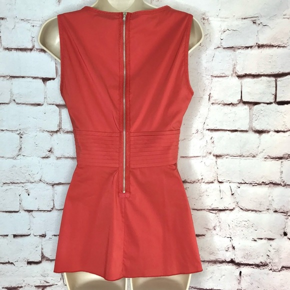 BCBGMAXAzria XS Coral Pleated Faux Wrap V-Neck Empire Waist Peplum Cotton Top XS - Picture 3 of 16